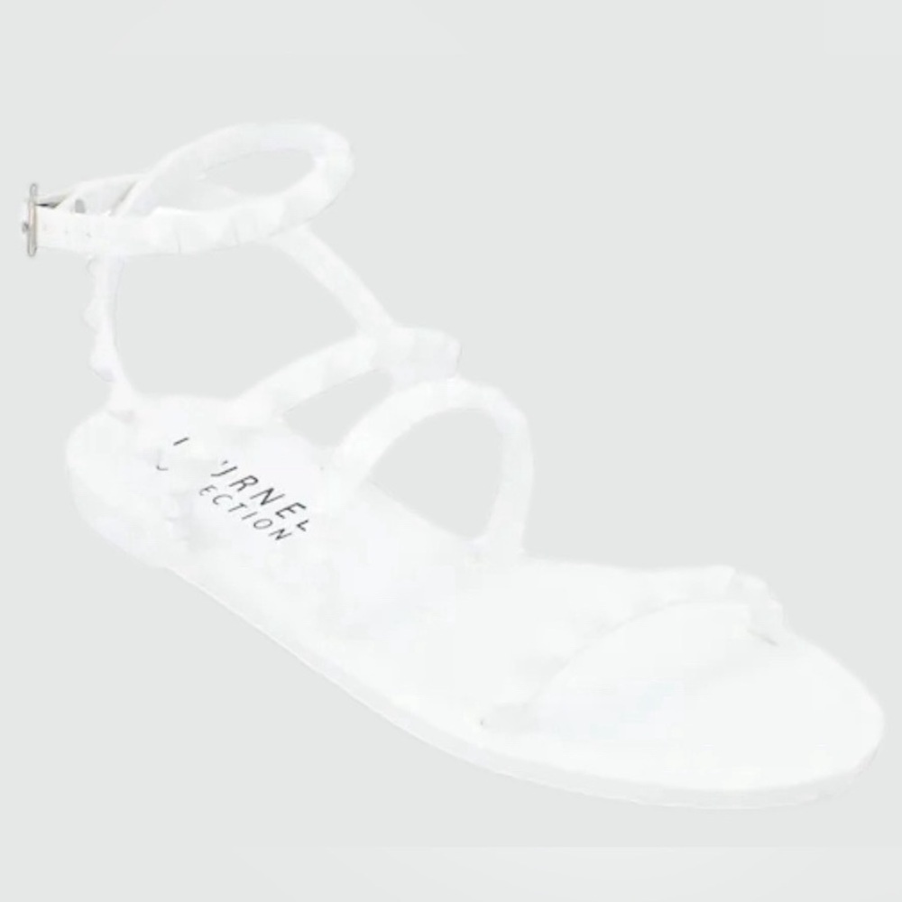 Journee Collection Saphira Sandal Jelly‎ White Studded Multi-Strap Flat Size 6 - Picture 7 of 7